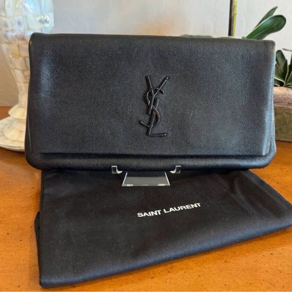 Saint Laurent Black Leather Clutch West Hollywood fold over